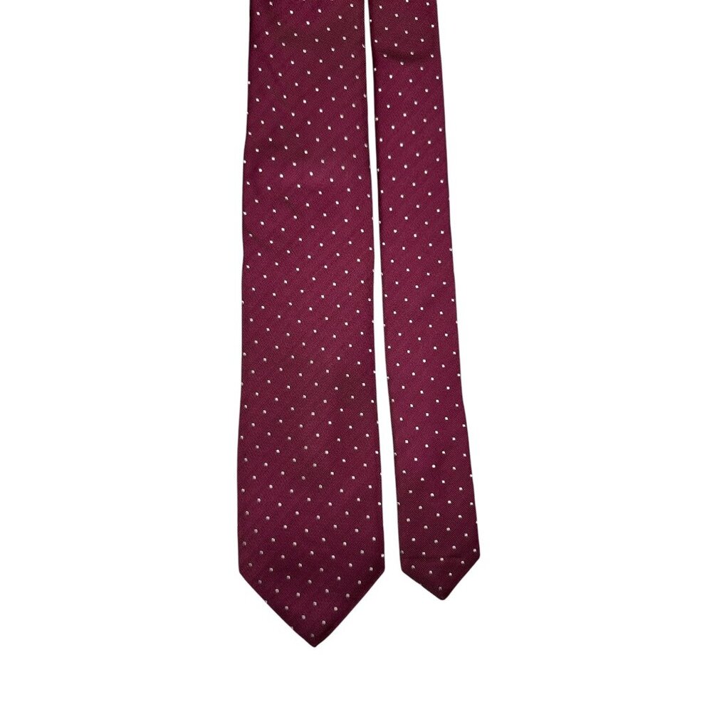 Hugo Boss Italian Made Burgundy & White Polka Dot Silk Tie